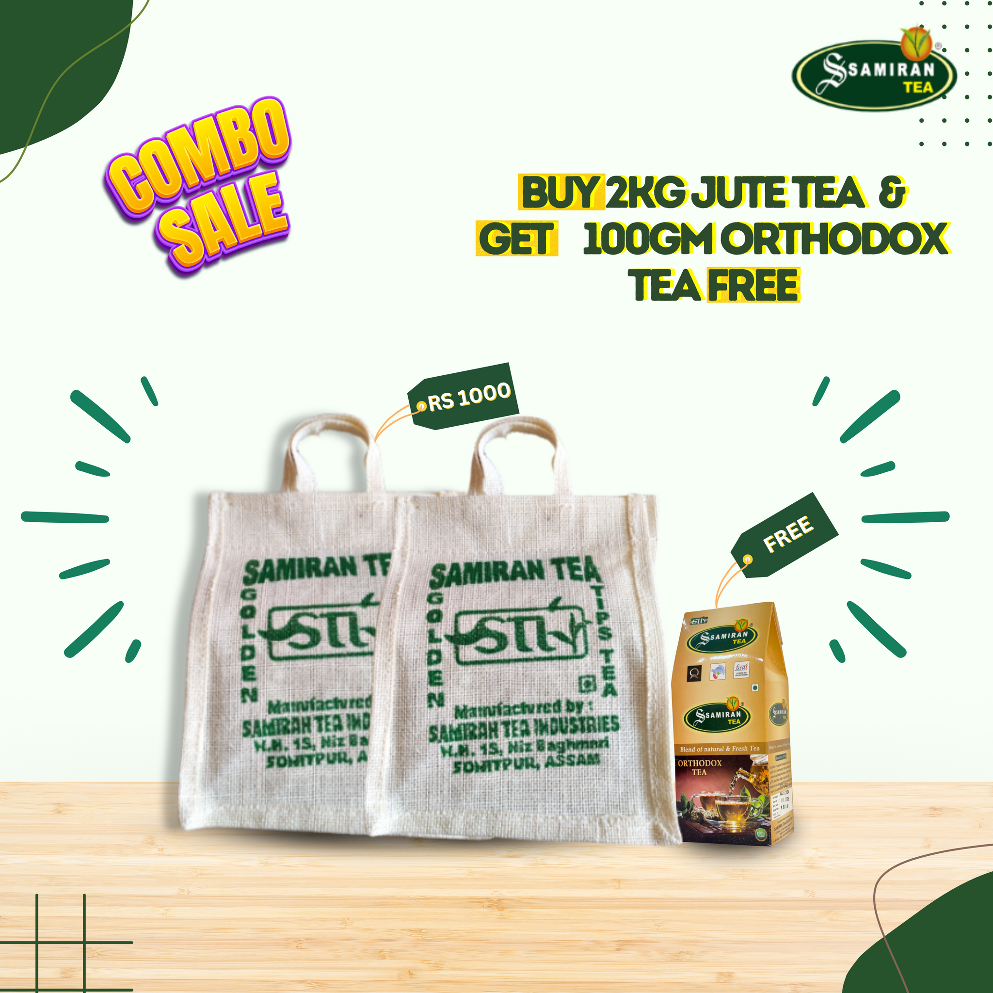 Buy 2 Get 1 for Free- Buy 2 Kg Jute Bag Tea, Get 100 Gm Orthodox Tea Packet for free