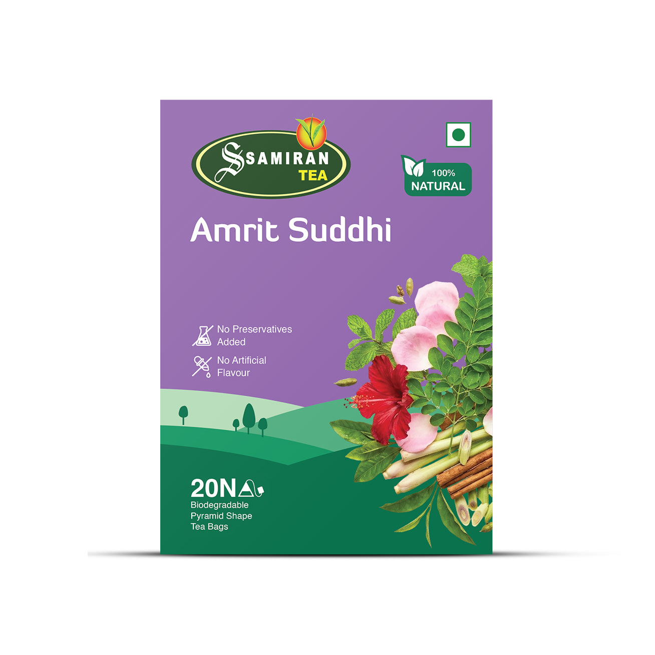Amrit Suddhi Daily Detox Tea | Moringa, Hibiscus & Green Tea Cleanse – 20 Pyramid Tea Bags