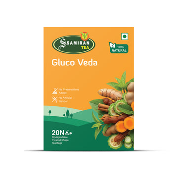 Gluco Veda Daily Sugar Balance Tea | Gurmar, Karela, Cinnamon & Turmeric Blend – 20 Pyramid Tea Bags